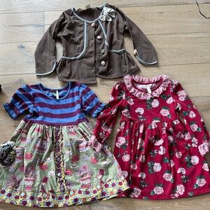 Brown Cardigan and Floral Dresses Set